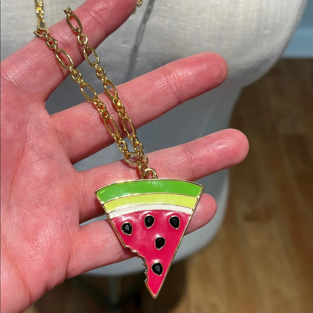 Kate Spade large pink & green watermelon slice Gold Chain Necklace